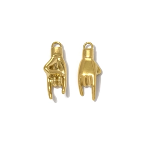 Polished 18K gold-plated stainless steel rock gesture charms for DIY jewelry making