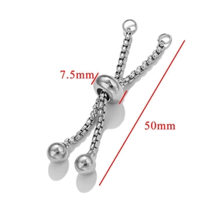 Detail der verstellbaren Edelstahl-Boxkette mit 7,5 mm Silikonperlen-Schiebeverschluss