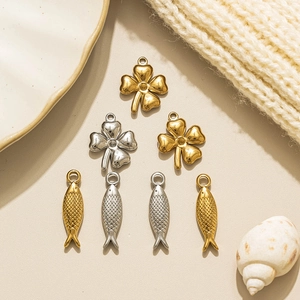 Colgante de Trébol y Pez de Acero Inoxidable Accesorios para Joyería DIY Dijes Vintage Oro Plata para Bolsos