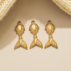 Three pieces of golden mermaid tail pendants with vintage baroque texture for jewelry DIY
