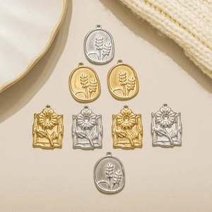 Colgantes de Acero Inoxidable con Relieve Botánico Girasol Patrón Floral Oro Plata Amuletos DIY para Collares