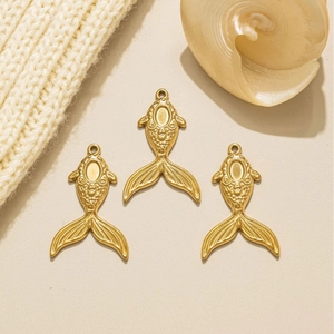 Three elegant gold-plated mermaid fish pendants for DIY jewelry and keychain accessories