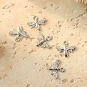 Five pieces of silver 304 stainless steel bee charms for DIY necklace jewelry making