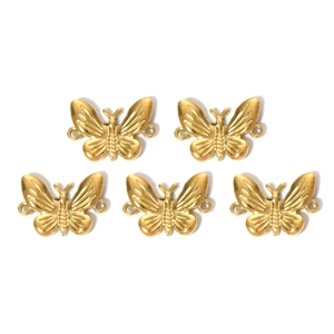 Detail von fünf goldenen Schmetterlingsanhängern aus Edelstahl 304 mit Doppelschleife