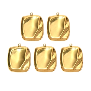 Five golden irregular square stainless steel pendants with polished mirror finish for DIY jewelry