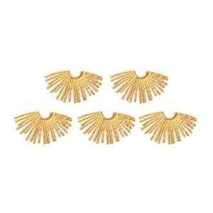 Macro shot of five gold hammered 304 stainless steel sunflower fan charms for jewelry DIY