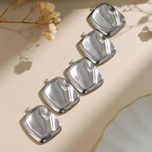 5pcs minimalist 304 stainless steel square pendants with liquid metal wrinkle texture