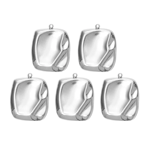 Detailed view of five rectangular 304 stainless steel pendants with concave glossy texture