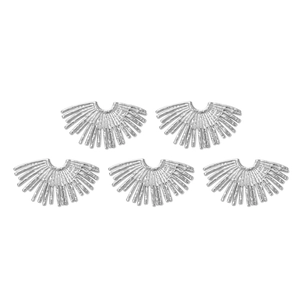 Macro detail of five silver 304 stainless steel sunburst fan charms for DIY jewelry making