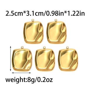 Five pieces of 304 stainless steel golden square pendants with irregular organic texture