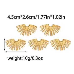 Five 304 stainless steel sunflower fan-shaped charms for jewelry making, 4.5cm length
