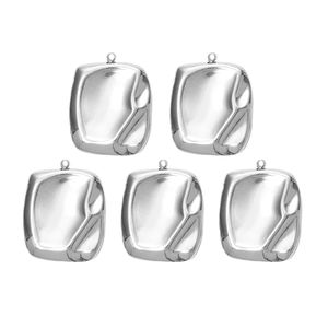 Set of five polished silver 304 stainless steel square pendants with wavy textures