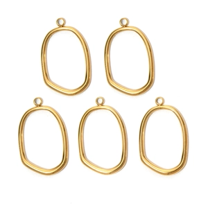 Detailed view of five gold irregular oval 304 stainless steel pendants for DIY jewelry