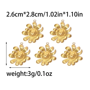 Cinq pendentifs tournesol en acier inoxydable 304 doré pour la création de bijoux