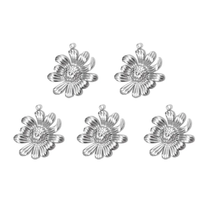 Cinq pendentifs en acier inoxydable 304 poli en forme de marguerite pour bijoux DIY