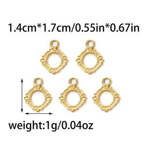 Detailed macro view of 1.4cm round gold stainless steel floral pendants for DIY jewelry