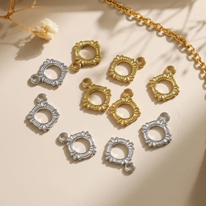 Stainless Steel Geometric Pendants Embossed Texture Hollow Round Charms For DIY Jewelry Making Necklace Bracelet Earring Components