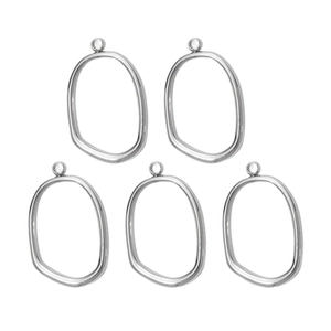 Five irregular oval stainless steel hollow charms with polished finish for jewelry making