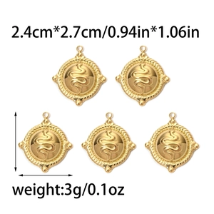 Gouden 304 roestvrijstalen ronde hanger met slang en touwstructuur, 2,4cm bij 2,7cm
