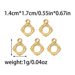 Five pieces of golden 304 stainless steel geometric hollow round charms for jewelry DIY