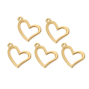 Pendentif cœur en acier inoxydable 304 avec finition texturée et polie dorée