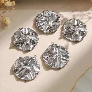 Textured round 304 stainless steel wrinkled pendants for DIY jewelry making