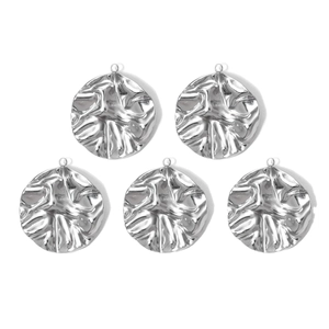 Set of 5 round textured 304 stainless steel pendants with crinkled metal surface