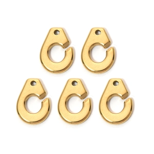 Set of five polished gold 304 stainless steel C-shaped handcuff charms for jewelry making