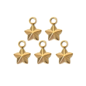 Set of five polished gold star-shaped 304 stainless steel pendants for DIY jewelry making