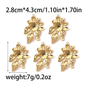 Five gold irregular flower petal charms in polished 304 stainless steel with hammered texture