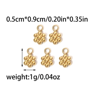 Five gold flower charms in 304 stainless steel with top loop, size 0.5cm x 0.9cm