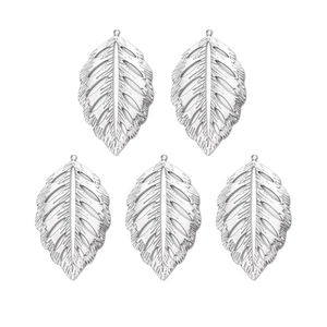 Five-piece 304 stainless steel leaf pendants with fine vein texture and top hanging loops