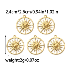 Golden sunburst pendants made of 304 stainless steel with hollow geometric round frames