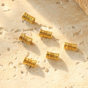 Perles d'espacement cylindriques en acier inox doré gravé pour création de bijoux