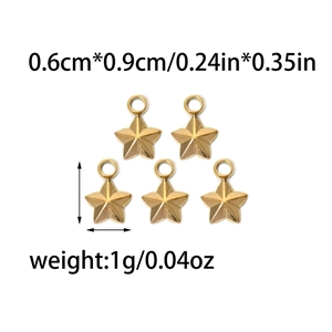 Five gold faceted 304 stainless steel star charms with 0.6cm dimensions for DIY jewelry