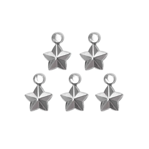 Set of five 304 stainless steel star charms with brushed metal finish for DIY jewelry