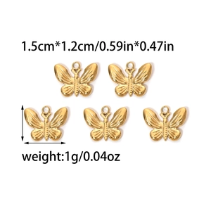 Set of five gold butterfly pendants in 304 stainless steel for DIY jewelry making