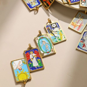 304 stainless steel tarot card pendants with colorful enamel inlay in vintage gold finish