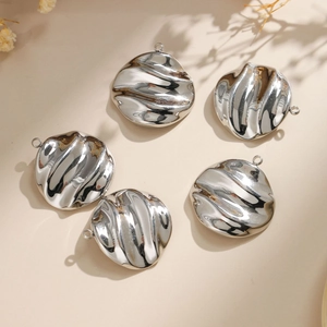 5pcs 304 stainless steel liquid metal pendants with irregular water ripple texture