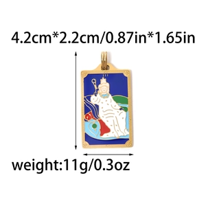 304 stainless steel tarot card pendant with gold finish and enamel figure painting