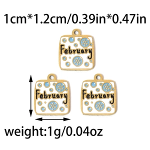 Three square 304 stainless steel pendants for February with blue snowflakes and gold trim