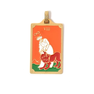 304 stainless steel tarot strength card pendant with orange enamel and gold frame