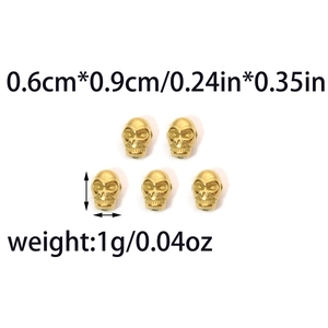Cinq perles crâne en acier inoxydable 304 doré pour bijoux DIY, taille 0,6x0,9 cm
