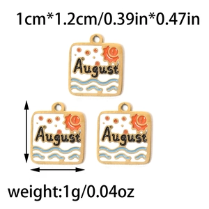 Detail of 10mm August birthstone square pendant with golden edges and summer motifs