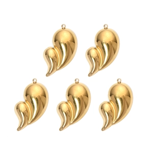 Five pieces of gold polished stainless steel teardrop heart charms for DIY jewelry making