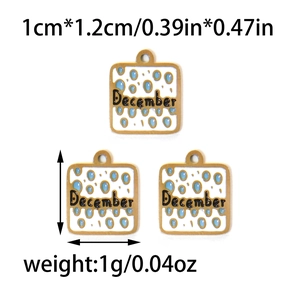 304 Stainless steel square December charm pendant for DIY necklace earring jewelry