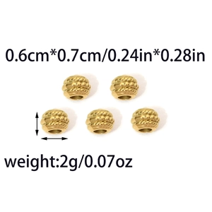 Five gold-plated 304 stainless steel beads with spiral woven texture for DIY jewelry