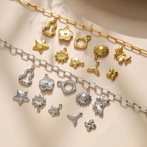 Assorted 304 stainless steel pendants in gold and silver for DIY jewelry making