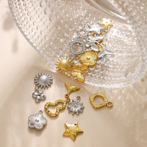 304 Stainless Steel Geometric Flower Sun Fish Tail Gourd Star Butterfly Small Pendants Only For DIY Jewelry Making Findings
