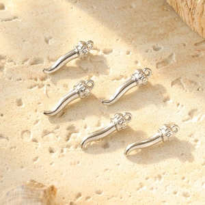 5-piece silver cornicello horn pendant set with crown detail in 304 stainless steel